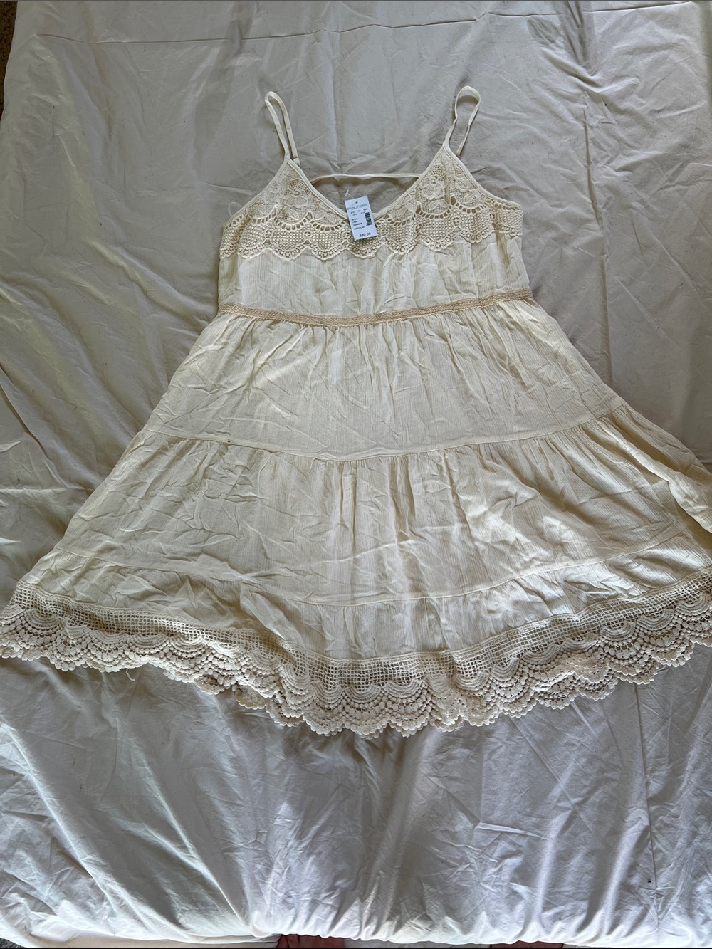 Maurices Cream Boho Lace-Trim Spaghetti Strap Sundress